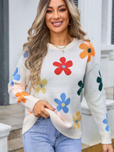 Load image into Gallery viewer, Flower Round Neck Long Sleeve Sweater