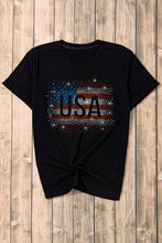 Load image into Gallery viewer, USA Rhinestone Round Neck Short Sleeve T-Shirt
