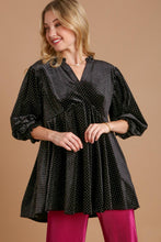 Load image into Gallery viewer, Umgee Full Size Beaded Frill Flounce Sleeve Velvet Babydoll Blouse
