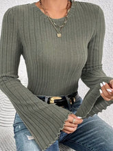Load image into Gallery viewer, Ribbed Round Neck Flare Sleeve T-Shirt