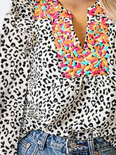 Load image into Gallery viewer, Ruffled Leopard Notched Long Sleeve Blouse