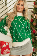Load image into Gallery viewer, Diamond Pattern Contrast Trim Mock Neck Sweater