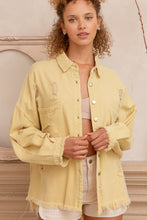 Load image into Gallery viewer, POL Button Down Raw Hem Distressed Shacket