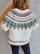 Load image into Gallery viewer, Contrast Geometric Round Neck Long Sleeve Cardigan