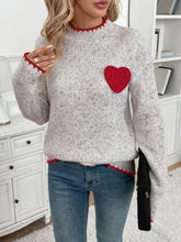 Load image into Gallery viewer, Perfee Contrast Heart Round Neck Long Sleeve Sweater
