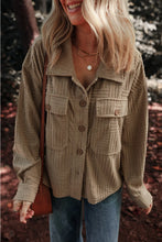 Load image into Gallery viewer, Textured Pocketed Collared Neck Long Sleeve Shacket