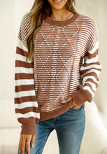Load image into Gallery viewer, Striped Round Neck Dropped Shoulder Sweater