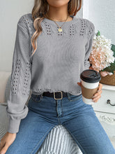 Load image into Gallery viewer, Openwork Round Neck Long Sleeve Sweater