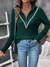 Load image into Gallery viewer, Perfee Contrast Half Zip Long Sleeve Sweater