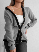 Load image into Gallery viewer, Contrast Trim Button Up Long Sleeve Cardigan