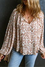 Load image into Gallery viewer, Printed Tie Neck Balloon Sleeve Blouse