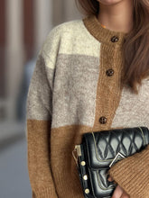 Load image into Gallery viewer, Color Block Round Neck Button Up Cardigan