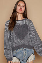 Load image into Gallery viewer, POL Round Neck Heart Patch Zipper Point Sleeve Sweater
