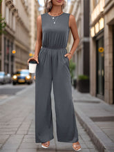 Load image into Gallery viewer, Round Neck Wide Leg Jumpsuit