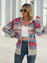 Load image into Gallery viewer, Geometric Zip Up Long Sleeve Hooded Jacket