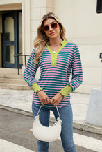 Load image into Gallery viewer, Contrast Striped Notched Long Sleeve Top