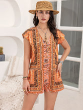 Load image into Gallery viewer, Printed V-Neck Cap Sleeve Romper