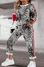 Load image into Gallery viewer, Plus Size Leopard Round Neck Top and Pants Set