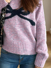 Load image into Gallery viewer, Bow Round Neck Long Sleeve Sweater