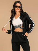 Load image into Gallery viewer, Perfee Drawstring Side Stripe Zip Up Hooded Top and Pants Set