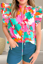 Load image into Gallery viewer, Printed Tie Neck Cap Sleeve Blouse