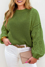 Load image into Gallery viewer, Eyelet Round Neck Drop Shoulder Sweater