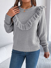 Load image into Gallery viewer, Ruffled Round Neck Long Sleeve Sweater