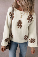 Load image into Gallery viewer, Flower Round Neck Long Sleeve Sweater