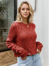 Load image into Gallery viewer, Cable-Knit Round Neck Dropped Shoulder Sweater