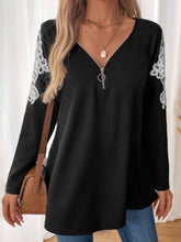Load image into Gallery viewer, Perfee Lace Detail Quarter Zip Long Sleeve Top