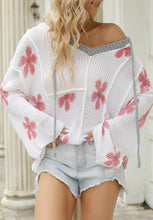 Load image into Gallery viewer, Drawstring Flower Hooded Knit Top