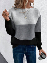 Load image into Gallery viewer, Color Block Drop Shoulder Long Sleeve Sweater