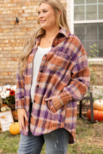Load image into Gallery viewer, Plus Size Plaid Collared Neck Long Sleeve Jacket