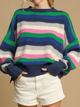 Load image into Gallery viewer, Contrast Striped Round Neck Long Sleeve Sweater