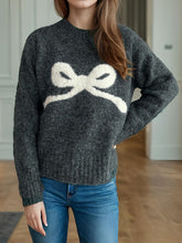 Load image into Gallery viewer, Bow Round Neck Long Sleeve Sweater