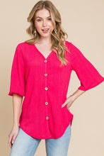 Load image into Gallery viewer, BOMBOM Texture Decorative Button V-Neck Top