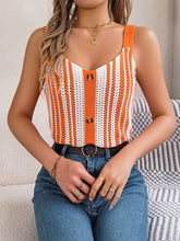 Load image into Gallery viewer, Openwork Striped V-Neck Tank