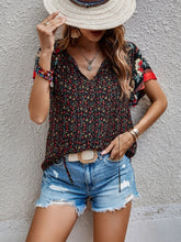 Load image into Gallery viewer, Printed Tie Neck Short Sleeve Blouse