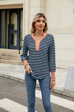 Load image into Gallery viewer, Contrast Striped Notched Long Sleeve Top