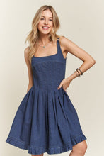 Load image into Gallery viewer, ADORA Smocked Back Square Neck Denim Dress