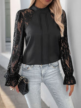 Load image into Gallery viewer, Perfee Mock Neck Lace Long Sleeve Blouse