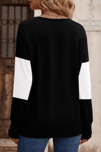 Load image into Gallery viewer, Decorative Button Contrast V-Neck Long Sleeve T-Shirt