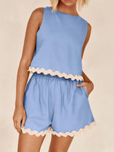 Load image into Gallery viewer, Contrast Rickrack Trim Sleeveless Top and Shorts Set