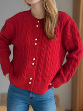 Load image into Gallery viewer, Cable-Knit Round Neck Long Sleeve Cardigan