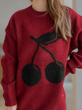 Load image into Gallery viewer, Cherry Round Neck Long Sleeve Sweater