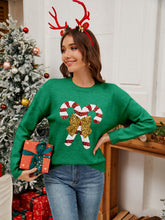 Load image into Gallery viewer, Sequin Candy Cane Round Neck Long Sleeve Sweater