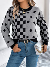 Load image into Gallery viewer, Plaid Round Neck Long Sleeve Sweater
