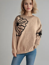 Load image into Gallery viewer, Flower Round Neck Long Sleeve Sweater