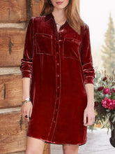 Load image into Gallery viewer, High-Low Button Up Long Sleeve Knee Length Dress