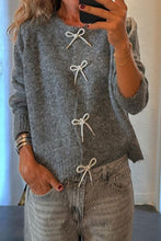Load image into Gallery viewer, Bow Round Neck Long Sleeve Cardigan
